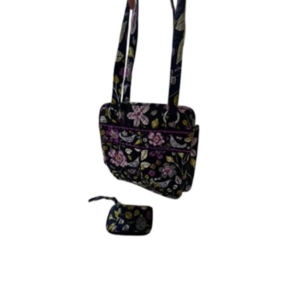 EUC Vera Bradley floral black and purple bag with matching coin and wallet purse - Picture 6 of 7
